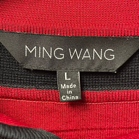 Ming Wang Red Black Acrylic Knit 3/4 Sleeve Cardigan Sweater Womens Large - Picture 4 of 6